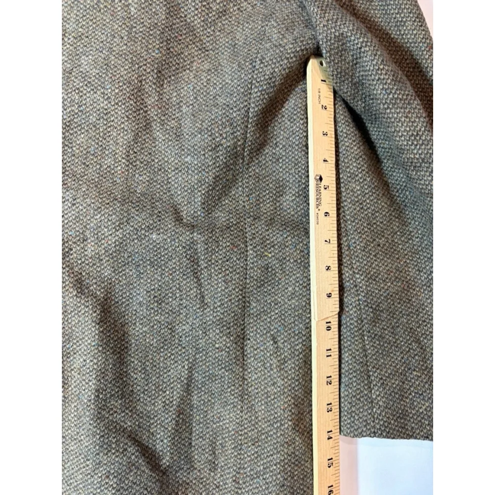 Lands End Tweed Blazer Wool Sport Coat Brown Herringbone 48R Classic